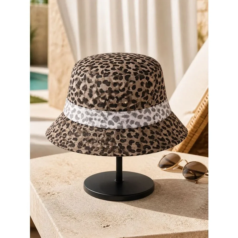 NWT The Hideout Clothing Co Brown Leopard Octagon Classic Bucket Hat Breathable